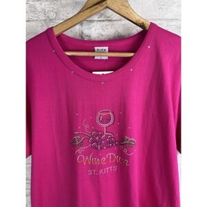 New Wine Diva St. Kitts Caribbean Island Rhinestone Bling T-Shirt Tee Pink Sz  L